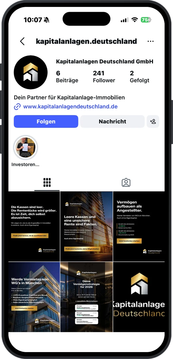 Instagram-Profil der Kapitalanlagen Deutschland GmbH