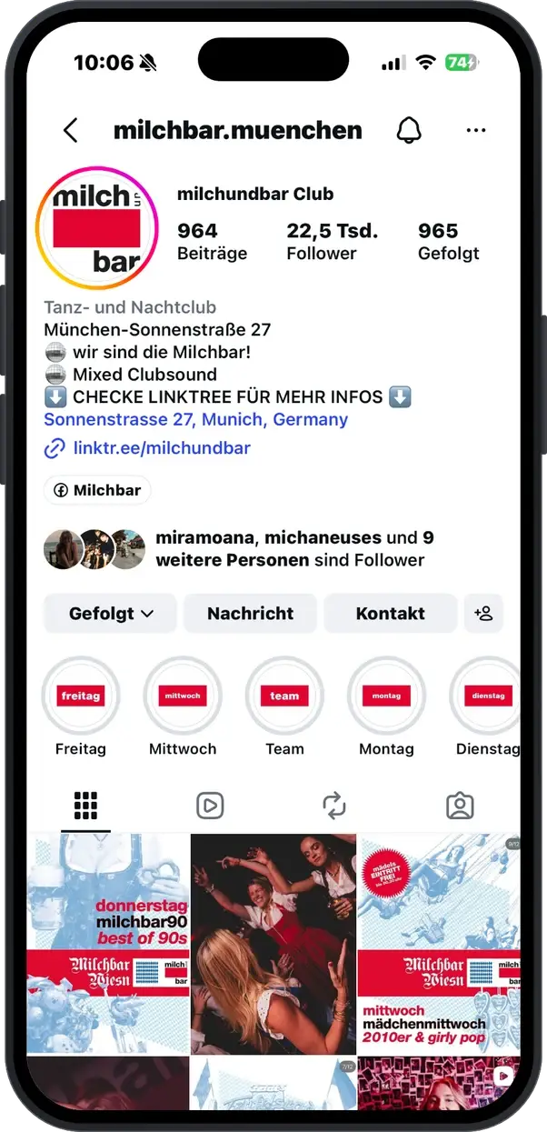 Instagram-Profil der Milchbar München